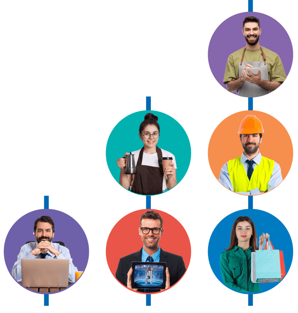 A colourful circle of the small business owners and professionals MyIVA helps