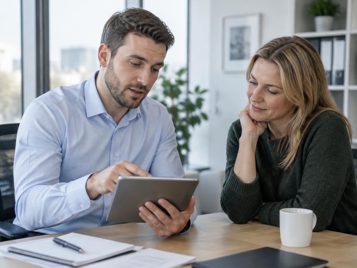 A MyIVA adviser talking a client through her questions